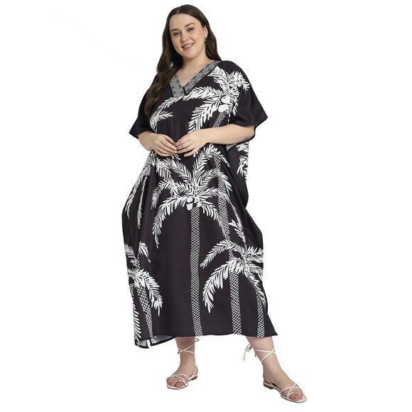 Gypsie Blu Black Polyester Caftan Dress Plus Size Kimono Maxi Dresses for Women - Picture 3 of 8
